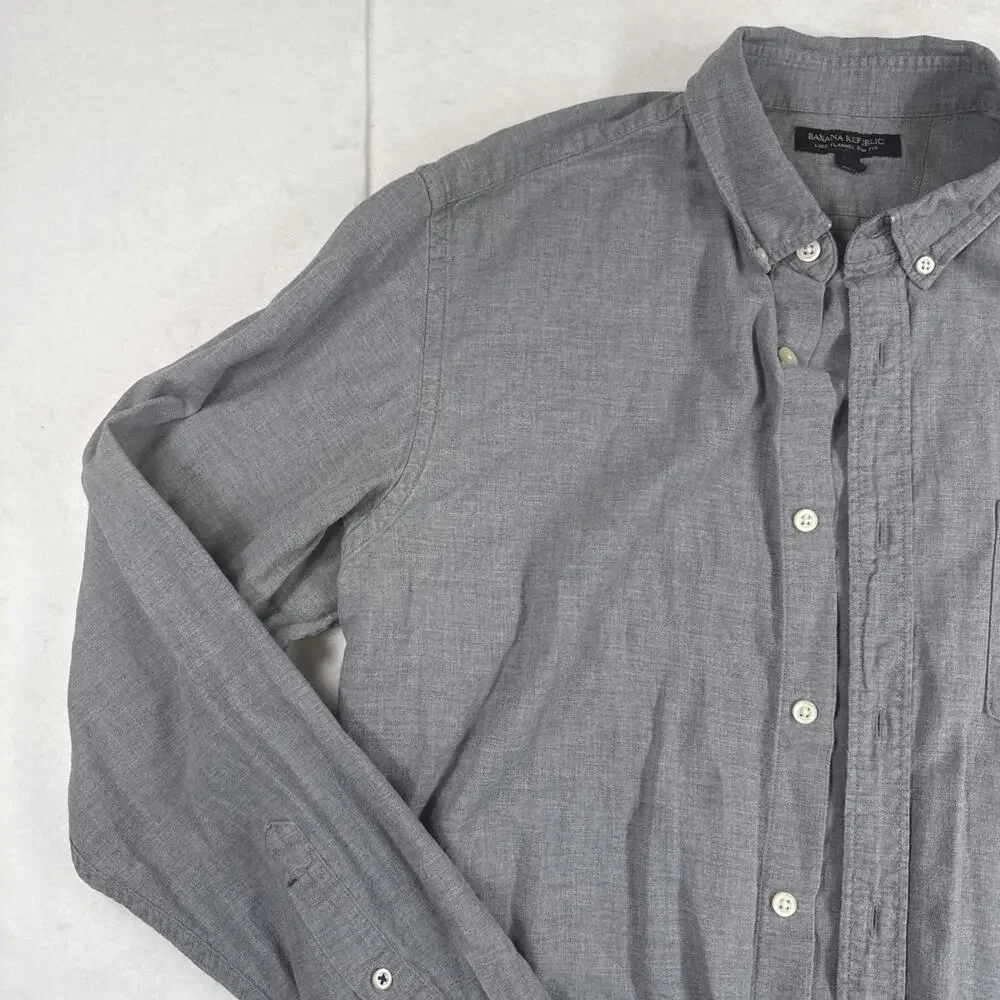 Banana Republic Shirt Mens Large Gray Luxe Flannel Fit Long Sleeve Button Up